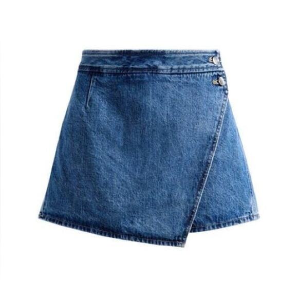 Madewell Women's Blue Denim Micro Mini Wrap Skort 100% Cotton Size 28 - Picture 4 of 10